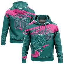 Charger l'image dans la galerie, Custom Stitched Teal Pink 3D Pattern Design Torn Paper Style Sports Pullover Sweatshirt Hoodie