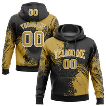 Laden Sie das Bild in den Galerie-Viewer, Custom Stitched Black Old Gold-White 3D Pattern Design Abstract Brush Stroke Sports Pullover Sweatshirt Hoodie
