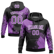 Laden Sie das Bild in den Galerie-Viewer, Custom Stitched Black Medium Purple-White 3D Pattern Design Abstract Brush Stroke Sports Pullover Sweatshirt Hoodie