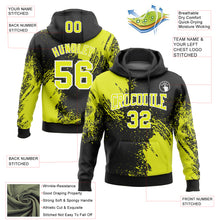 Laden Sie das Bild in den Galerie-Viewer, Custom Stitched Black Neon Yellow-White 3D Pattern Design Abstract Brush Stroke Sports Pullover Sweatshirt Hoodie