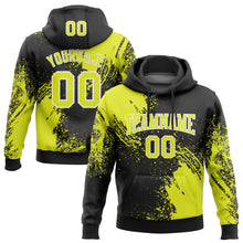 Laden Sie das Bild in den Galerie-Viewer, Custom Stitched Black Neon Yellow-White 3D Pattern Design Abstract Brush Stroke Sports Pullover Sweatshirt Hoodie