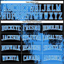 Laden Sie das Bild in den Galerie-Viewer, Custom Stitched Black Powder Blue-White 3D Pattern Design Abstract Brush Stroke Sports Pullover Sweatshirt Hoodie