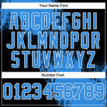 Laden Sie das Bild in den Galerie-Viewer, Custom Stitched Black Powder Blue-White 3D Pattern Design Abstract Brush Stroke Sports Pullover Sweatshirt Hoodie