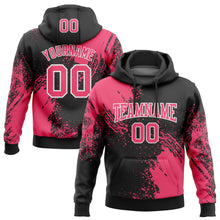 Laden Sie das Bild in den Galerie-Viewer, Custom Stitched Black Neon Pink-White 3D Pattern Design Abstract Brush Stroke Sports Pullover Sweatshirt Hoodie