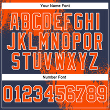 Laden Sie das Bild in den Galerie-Viewer, Custom Stitched Navy Orange-White 3D Pattern Design Abstract Brush Stroke Sports Pullover Sweatshirt Hoodie