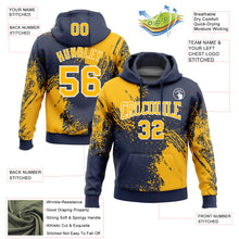 Laden Sie das Bild in den Galerie-Viewer, Custom Stitched Navy Gold-White 3D Pattern Design Abstract Brush Stroke Sports Pullover Sweatshirt Hoodie