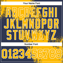 Laden Sie das Bild in den Galerie-Viewer, Custom Stitched Navy Gold-White 3D Pattern Design Abstract Brush Stroke Sports Pullover Sweatshirt Hoodie