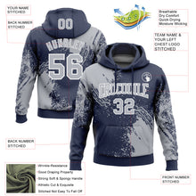 Laden Sie das Bild in den Galerie-Viewer, Custom Stitched Navy Gray-White 3D Pattern Design Abstract Brush Stroke Sports Pullover Sweatshirt Hoodie