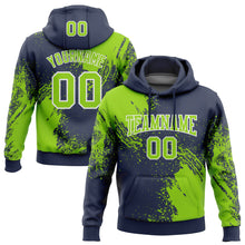 Laden Sie das Bild in den Galerie-Viewer, Custom Stitched Navy Neon Green-White 3D Pattern Design Abstract Brush Stroke Sports Pullover Sweatshirt Hoodie