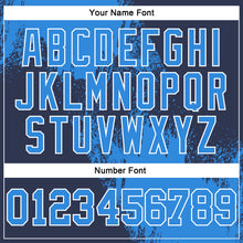 Laden Sie das Bild in den Galerie-Viewer, Custom Stitched Navy Powder Blue-White 3D Pattern Design Abstract Brush Stroke Sports Pullover Sweatshirt Hoodie