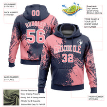 Charger l'image dans la galerie, Custom Stitched Navy Medium Pink-White 3D Pattern Design Abstract Brush Stroke Sports Pullover Sweatshirt Hoodie