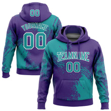 Laden Sie das Bild in den Galerie-Viewer, Custom Stitched Purple Teal-White 3D Pattern Design Abstract Brush Stroke Sports Pullover Sweatshirt Hoodie
