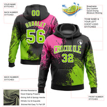 Laden Sie das Bild in den Galerie-Viewer, Custom Stitched Black Neon Green-Pink 3D Pattern Design Abstract Brush Stroke Sports Pullover Sweatshirt Hoodie