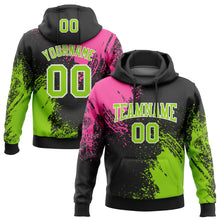 Laden Sie das Bild in den Galerie-Viewer, Custom Stitched Black Neon Green-Pink 3D Pattern Design Abstract Brush Stroke Sports Pullover Sweatshirt Hoodie