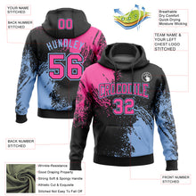 Laden Sie das Bild in den Galerie-Viewer, Custom Stitched Black Pink-Light Blue 3D Pattern Design Abstract Brush Stroke Sports Pullover Sweatshirt Hoodie