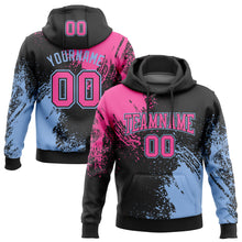 Laden Sie das Bild in den Galerie-Viewer, Custom Stitched Black Pink-Light Blue 3D Pattern Design Abstract Brush Stroke Sports Pullover Sweatshirt Hoodie