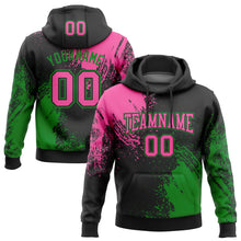Laden Sie das Bild in den Galerie-Viewer, Custom Stitched Black Pink-Grass Green 3D Pattern Design Abstract Brush Stroke Sports Pullover Sweatshirt Hoodie