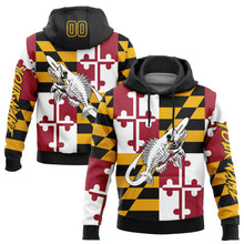 Charger l'image dans la galerie, Custom Gold Black-Red 3D Maryland Flag And Fish Hook Skull Fishing Sports Pullover Sweatshirt Hoodie