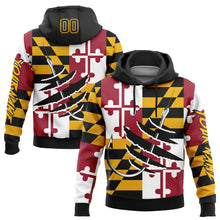 Charger l'image dans la galerie, Custom Gold Black-Red 3D Maryland Flag And Fish Hook Fishing Sports Pullover Sweatshirt Hoodie