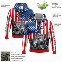Загрузить изображение в средство просмотра галереи, Custom Red US Navy Blue-Black 3D American Flag And Largemouth Bass Fish Fishing Sports Pullover Sweatshirt Hoodie