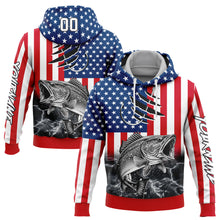 Загрузить изображение в средство просмотра галереи, Custom Red US Navy Blue-Black 3D American Flag And Largemouth Bass Fish Fishing Sports Pullover Sweatshirt Hoodie