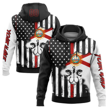 Laden Sie das Bild in den Galerie-Viewer, Custom Black Red-White 3D American Flag And Fish Hook Fishing Sports Pullover Sweatshirt Hoodie