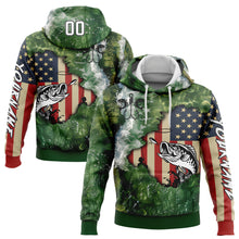 Charger l'image dans la galerie, Custom Aurora Green White-Black 3D American Flag And Largemouth Bass Fish Fishing Sports Pullover Sweatshirt Hoodie