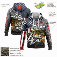 Загрузить изображение в средство просмотра галереи, Custom Navy Red-Steel Gray 3D American Flag And Striped Bass Fish Fishing Sports Pullover Sweatshirt Hoodie