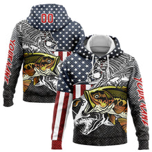 Загрузить изображение в средство просмотра галереи, Custom Navy Red-Steel Gray 3D American Flag And Striped Bass Fish Fishing Sports Pullover Sweatshirt Hoodie
