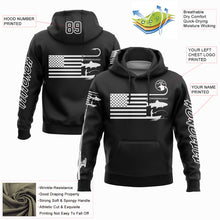 Загрузить изображение в средство просмотра галереи, Custom Black White 3D American Flag And Fish Hook Fishing Sports Pullover Sweatshirt Hoodie