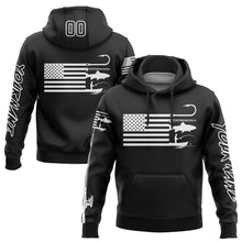 Загрузить изображение в средство просмотра галереи, Custom Black White 3D American Flag And Fish Hook Fishing Sports Pullover Sweatshirt Hoodie