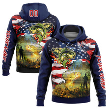 Charger l'image dans la galerie, Custom Navy Red-White 3D American Flag And Smallmouth Bass Fish Fishing Sports Pullover Sweatshirt Hoodie