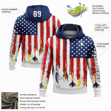 Загрузить изображение в средство просмотра галереи, Custom White US Navy Blue Red-Black 3D American Flag And Fish Hook Fishing Bait Sports Pullover Sweatshirt Hoodie