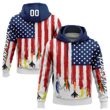 Загрузить изображение в средство просмотра галереи, Custom White US Navy Blue Red-Black 3D American Flag And Fish Hook Fishing Bait Sports Pullover Sweatshirt Hoodie