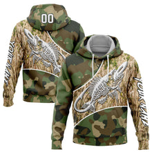 Загрузить изображение в средство просмотра галереи, Custom Camo White-Black 3D Fish Hook Skull Fishing Sports Pullover Sweatshirt Salute To Service Hoodie