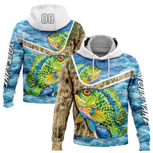 Загрузить изображение в средство просмотра галереи, Custom Lakes Blue White Black 3D Sea Waves And Bluegill Fish Fishing Sports Pullover Sweatshirt Hoodie