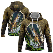 Загрузить изображение в средство просмотра галереи, Custom Old Gold Black 3D Walleye Fish Fishing Sports Pullover Sweatshirt Hoodie