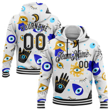 Load image into Gallery viewer, Custom Stitched White Black 3D Pattern Design Evil Eyes Sports Pullover Sweatshirt Hoodie