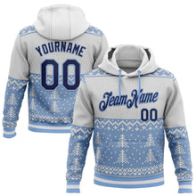 Загрузить изображение в средство просмотра галереи, Custom Stitched White Navy-Light Blue 3D Christmas Sports Pullover Sweatshirt Hoodie