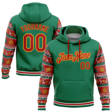 Загрузить изображение в средство просмотра галереи, Custom Stitched Kelly Green Red-Gold 3D Christmas Sports Pullover Sweatshirt Hoodie