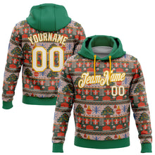 Загрузить изображение в средство просмотра галереи, Custom Stitched Kelly Green Cream-Gold 3D Christmas Sports Pullover Sweatshirt Hoodie