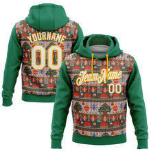 Загрузить изображение в средство просмотра галереи, Custom Stitched Kelly Green Cream-Gold 3D Christmas Sports Pullover Sweatshirt Hoodie