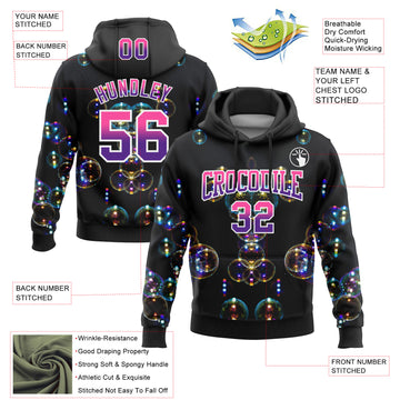 Custom Stitched Black Pink-Purple Fade 3D Pattern Design Colorful Bubbles Sports Pullover Sweatshirt Hoodie