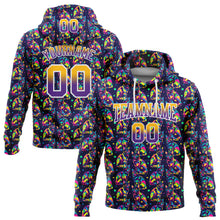 Load image into Gallery viewer, Custom Stitched Purple Gold-White Fade 3D Pattern Design Colorful Animal Cat Sports Pullover Sweatshirt Hoodie