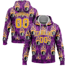 Laden Sie das Bild in den Galerie-Viewer, Custom Stitched Purple Gold-White 3D Billiard Snooker 8 Ball With Hotrod Flame Sports Pullover Sweatshirt Hoodie