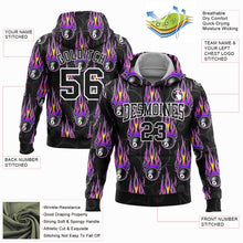 Load image into Gallery viewer, Custom Stitched Black White-Purple 3D Flame Billiard Snooker 8 Ball Sports Pullover Sweatshirt Hoodie