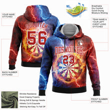 Load image into Gallery viewer, Custom Stitched Black Red-White 3D Lightning Flame Dart Board Sports Pullover Sweatshirt Hoodie