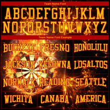 Load image into Gallery viewer, Custom Stitched Black Gold-Red 3D Flame Dart Board Sports Pullover Sweatshirt Hoodie