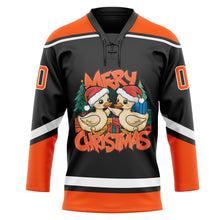 Charger l'image dans la galerie, Custom Black Orange-White Funny Christmas 3D Hockey Lace Neck Jersey