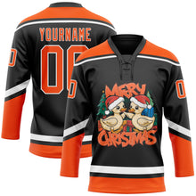 Charger l'image dans la galerie, Custom Black Orange-White Funny Christmas 3D Hockey Lace Neck Jersey